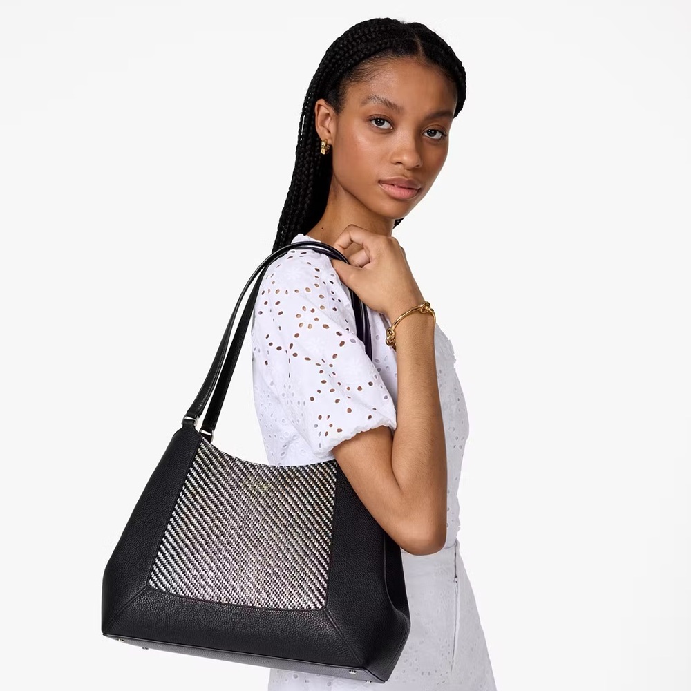 Elegant Kate Spade Bag Lena Straw Triple Compartment Shoulder Bag